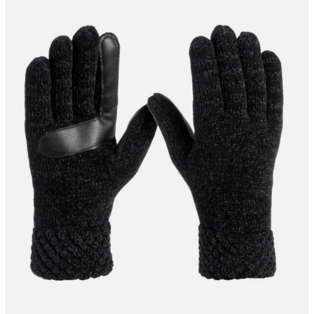 Isotoner Gloves Signature Women's One Size Chenille Cable-Knit Black NEW NWT